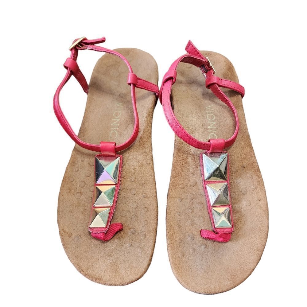 Vionic red leather side buckle sandals 8